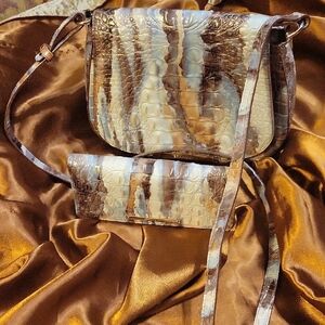 Brahmin Elegant Brown and Cream Croc-Embossed Women's Bag Set